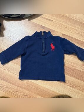 Polo by Ralph Lauren Navy Knit Half-Zip Sweater with Red Polo Player